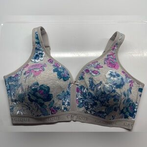 Cacique Gray, Blue, & Purple Floral Cotton Lightly Lined No-Wire Bra 40DDD W